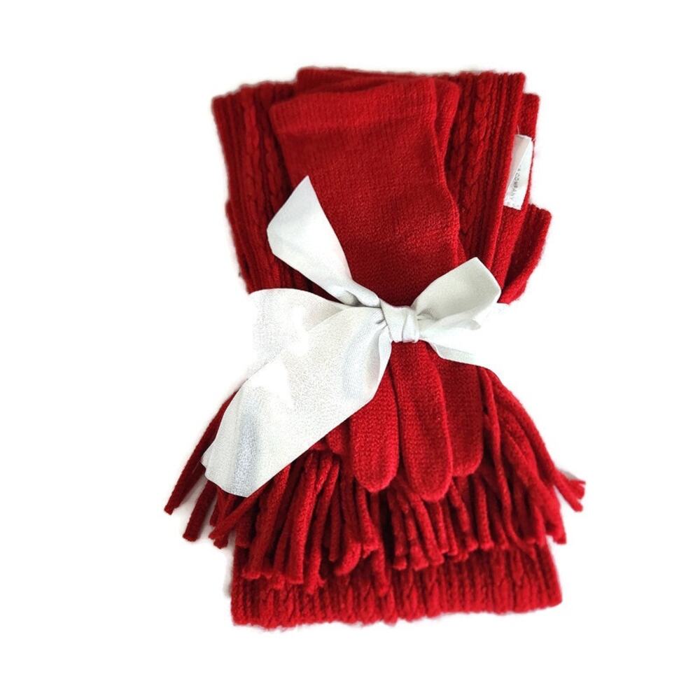 New York & Company Women's Red Knit Scarf and Gloves Set